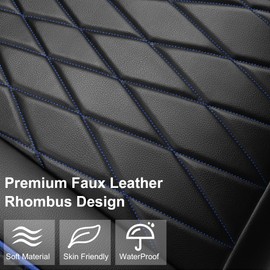 CAR PASS Luxury PU Leather Two Front Car Seat Covers, Waterproof Seat Covers Compatible with Front Seat Armrests, Airbag Compatible Anti- Slip Universal Fit for Cars Suvs Vans Trucks Black Blue