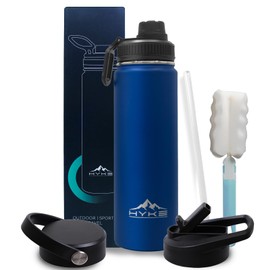 U2PiCK 24oz Insulated Water Bottle–Vacuum Stainless Steel Bottle with Straw, Spout, Handle, 3 Lids–Leak Proof, BPA Free, Fits Cup Holders–Metal Thermos for Hiking, Gym, Car, Bike （Dark Blue）