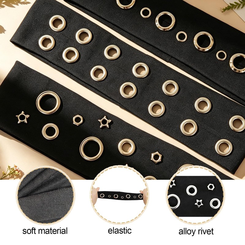 3 Pcs Y2K Grommet Headband, Punk Grunge Studded Hair Accessories
