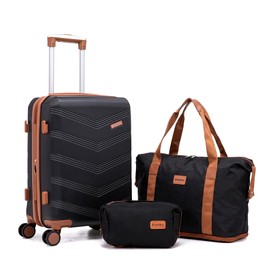 CONCEPTEN Expandable Luggage Sets, Suitcase, Carry On Luggage 22x14x9 Airline Approved, Suitcases with Wheels, ABS Hard Case with TSA Lock and Spinner Wheels(Black)