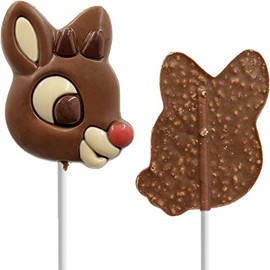 Fruidles Christmas Rudolph Big Chocolate Lollipop Holiday Treats, Double Crisp, Milk Chocolate Pop Party Bag Fillers, Individually Wrapped, Kosher Certified Dairy, 2.75oz Sucker (Single)