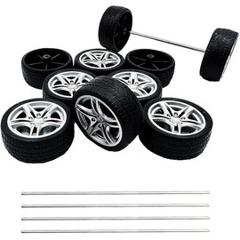 10PCS Toy Car Wheel 48mm Toy Car Rubber Tire Wheels with 5PCS Shaft Round Rod Axles for RC Car Truck Robot DIY Model Toy Parts