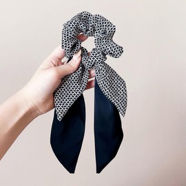 shefun Ribbon Scrunchie Silk Hair Rubber Adult Set of 2 Stylish Hair Elastic Ribbon Hair Accessory Women's Ribbon Scrunchie Hair Ornament JP224 (color6-grid)