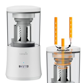 tenwin Electric Pencil Sharpener, Fully Automatic Pencil Sharpener for 6-8mm Colored Pencils, Hands-Free Rechargeable Sharpener, Fast Sharpening, No Uneven Tips, Also for Short Pencils, White