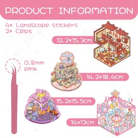 DEFGNOP Miniature House Sticker 3D, 3D Sticker Scene, House Sticker Make Your Own, Sticker Therapy, Relief Stress for Adults and Children, 4 Sets