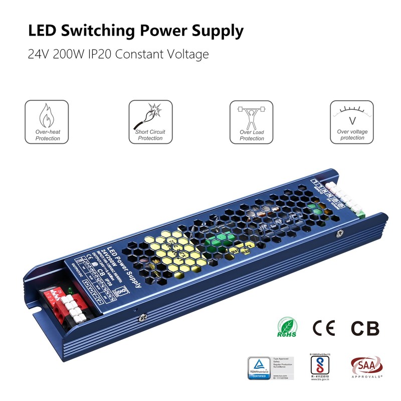 BENLUN Constant Voltage 24V 200W 8,33A LED Driver, Transformer IP20,