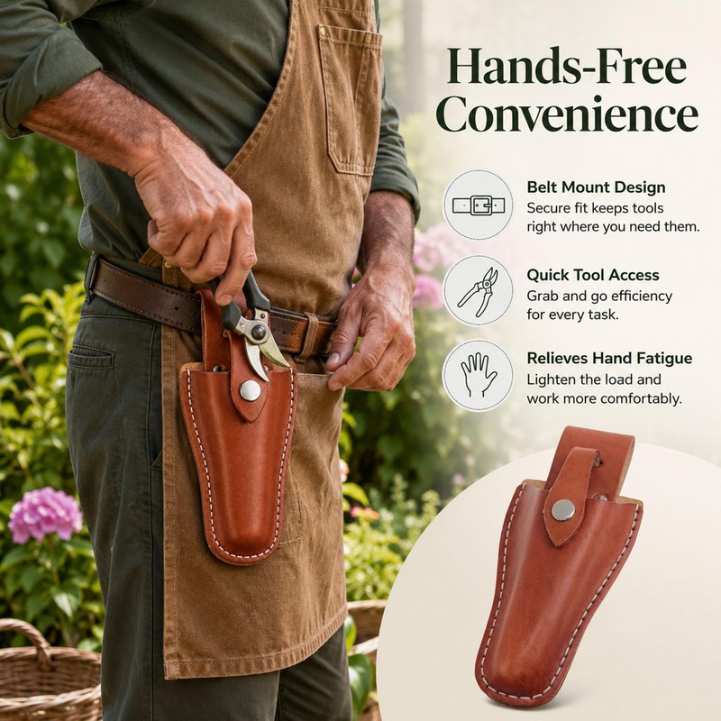 Xhziy Leather Garden Tool pouch with Snap Closure Belt Mount