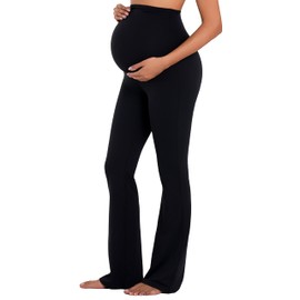 Sunzel Sunzfly Maternity Flare Leggings Over The Belly, Buttery Soft Pregnancy Wide Leg Yoga Pants for Workout & Daily Wear,32 Inseam Black M