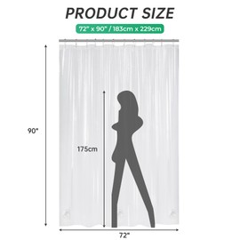 AmazerBath Extra Long Shower Curtain 90 Inches Long, Clear Premium PEVA Plastic 72x90 Inches, Tall Bathroom Curtain Heavy Duty with 3 Weighted Stones and 12 Grommet Holes
