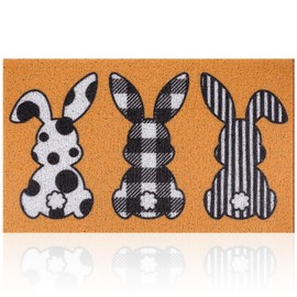Drydiet Easter Bunny Door Mat Easter Doormat Rabbit Imitation Coir Outdoor Mat Farmhouse Floor Mats Entrance Door Rugs for Front Porch Indoor Home Easter Party Decoration, 17.7 x 30 Inches