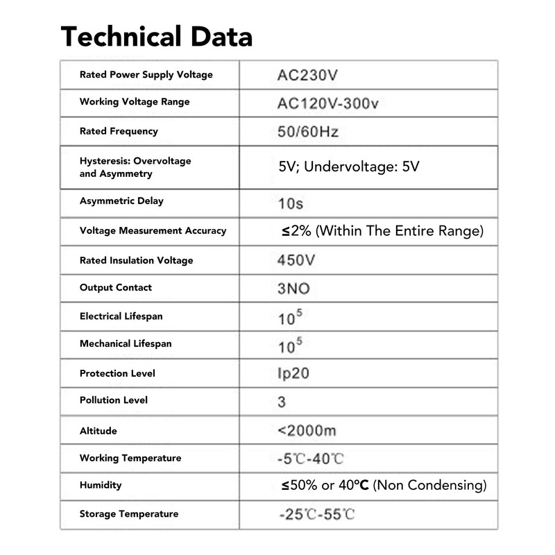 Under Over Voltage Protector 63A 3 Phase 4 Wire Adjustable