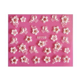 Pretty Lace White Flower Golden Rhinestone Wedding Nail Art Stickers Xf709 Xf 709 Nail Wraps Art Stickers Manicure Supplies for Women for Home Nails Full Long Lasting Easy Apply and Remove