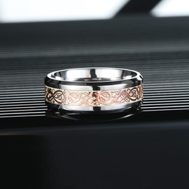 King Will DRAGON 8mm Rose Gold Celtic Dragon Rings Luminou Glow Titanium Wedding Ring for Men 10