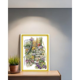 CaptainCrafts Cross Stitch Kits for Adults Counted Cross Stitch Unprinted 14CT Embroidery Starter Kits for Beginner Adults - Flower Stairs (No preprint 14CT)