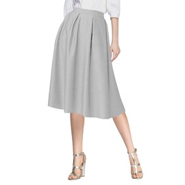 Urban CoCo Women's Flared A line Skirt Pleated Midi Skirt with Pockets (XL, Light Grey)