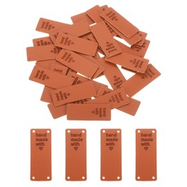 sourcing map 40 Pcs Handmade Leather Labels, PU Leather Handmade Tags Button with Hole Embossed Tag for Embellishment DIY Sewing Crafts, 50x20mm, Brown