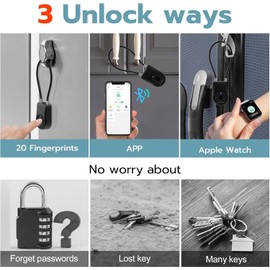 Fingerprint Cable Lock eLinkSmart Cord Padlock for Cabinet Door Child Proof with Waterproof 1000+ App Users 22cm Steel Cable Lock for Gym Locker Fridge Kitchen Cupboard Luggage Black
