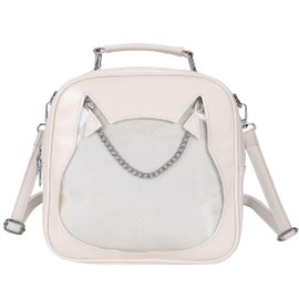 Halgio Pain Bag, Shoulder Bag, Cats, Small Size, Mini Shoulder Bag, Backpack, Handbag, 3-Way, Pain Bag, Pushing Bag, Leather Style, Black, White, Cat, Cat, Cute, Fashionable, Popular, white