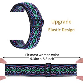 Watch Band Compatible with Garmin Forerunner 235, Embroidery Wristband Loop Adjustable Straps Replacement Watch Bands Compatible with Garmin Forerunner 235/220/230/620/630/735X (Bohemian Green A)