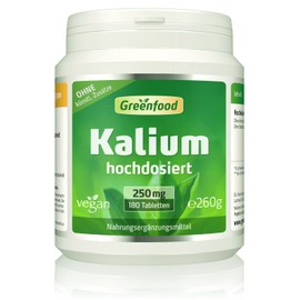 Greenfood Potassium, 250 mg, 180 tablets - nervous system, muscle function and blood pressure. No artificial additives. No genetic engineering. Vegan.