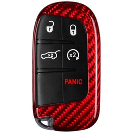 Carbon Fiber Key Fob Cover Compatible with Jeep,T-carbon Protection Key Case Compatible with Jepp Grand Cherokee Cherokee Renegade Chrysler Dodge Charger Challenger Durango Journey Key,Keychain,Red