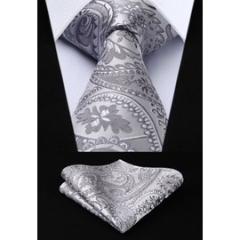 Hisdern Men's Floral Wedding Waistcoat, Tie and Handkerchief Set, Jacquard Waistcoat Suit Set, gray
