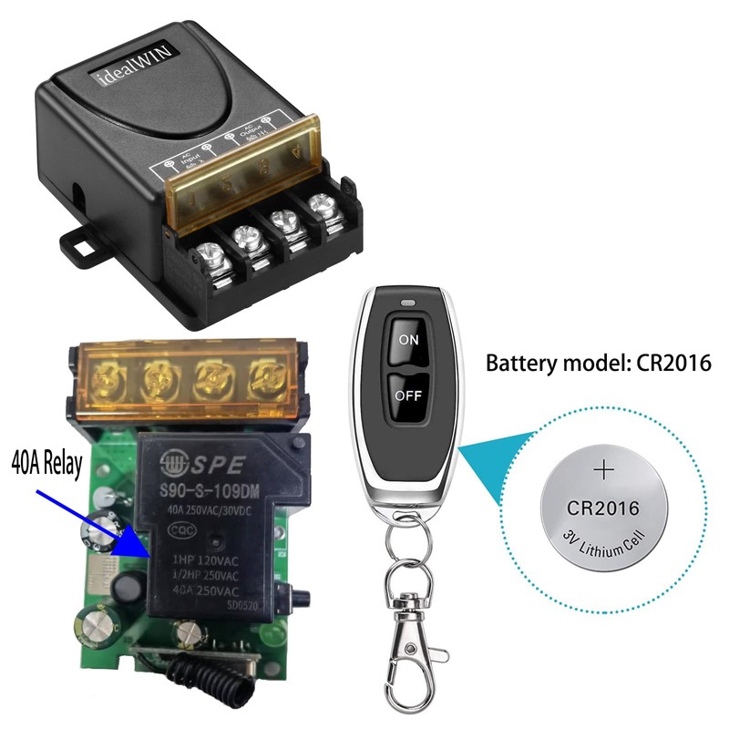 idealWIN Wireless Remote Switch with 328 ft Long Range,DC 12V/24V/48V/72V