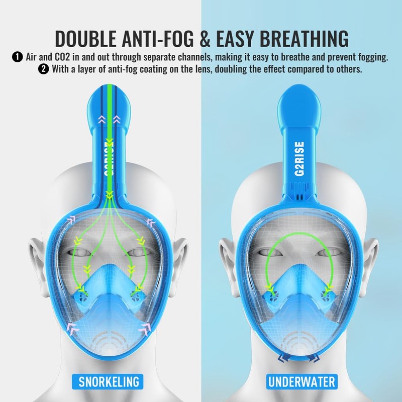 G2RISE® Snorkel Mask, Diving Mask, Foldable CO2 Safe Snorkel Full