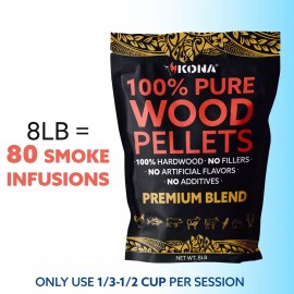 Kona Premium Wood Pellets (8lbs) - Grilling & Smoking - Concentrated Pure Blend