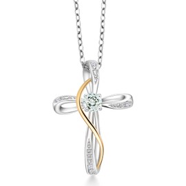 Gem Stone King Infinity Cross Necklace For Women | 925 Sterling Silver and 10K Yellow Gold | Gemstone Birthstone and White Lab Grown Diamond Cross Faith Pendant Necklace | with 18 Inch Chain