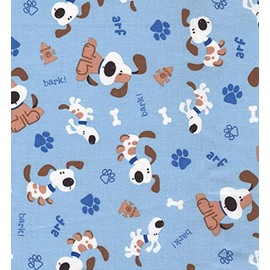 100% Cotton Fabric Sold by The Yard 1 Yard = 36 in. Length (Dog Arf Bark Paw Prints Fire Hydrants on Blue)