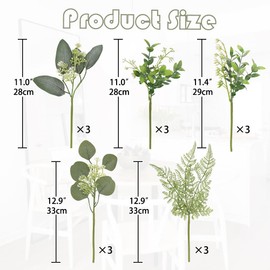Mixed Artificial Eucalyptus Stems Bulk 15pcs 5 Kinds Faux Silver Dollar Eucalyptus Fern Leaves Picks Artificial Greenery Stems Sprays Bouquet for Vase DIY Wedding Bouquet Floral Arrangement Home Decor