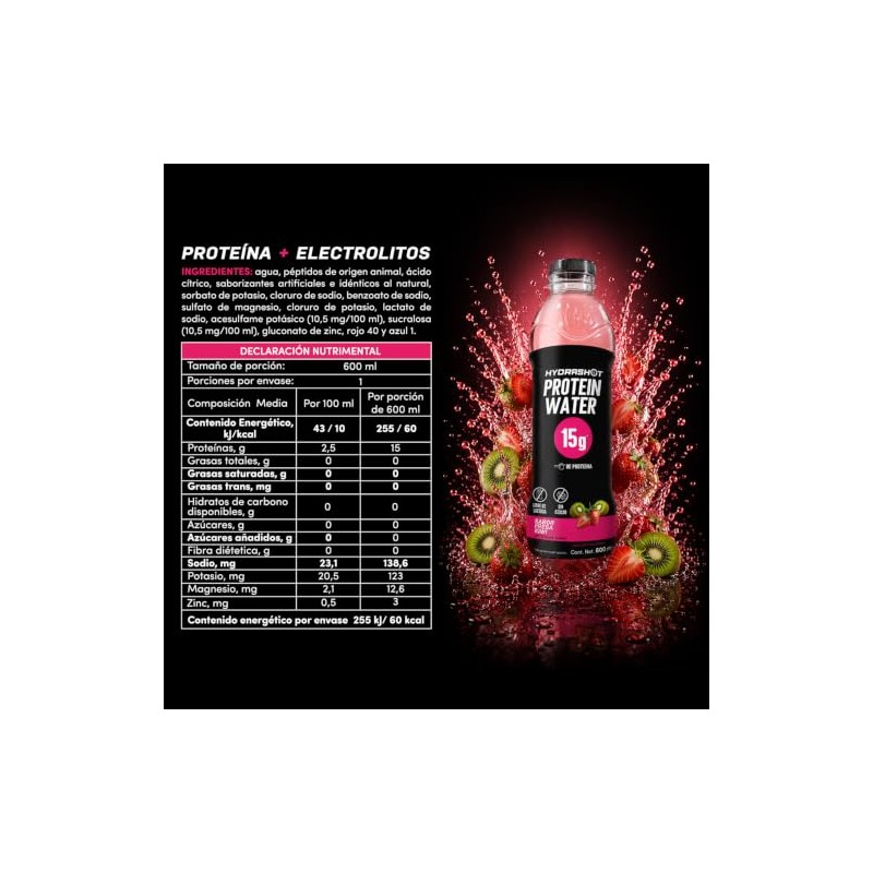 HydraShot Protein Water, Fresa Kiwi, 12 Pack