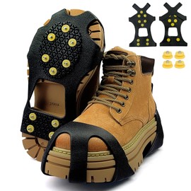 10 Teeth Shoe Spikes, Ice Shoe Claws, Non-Slip Shoe Spikes, Shoe Supplies, Ice Grips Shoe Claws, Shoe Spikes, for Winter, Outdoor Sports, Climbing, Snow and Ice Hikes (Yellow S)