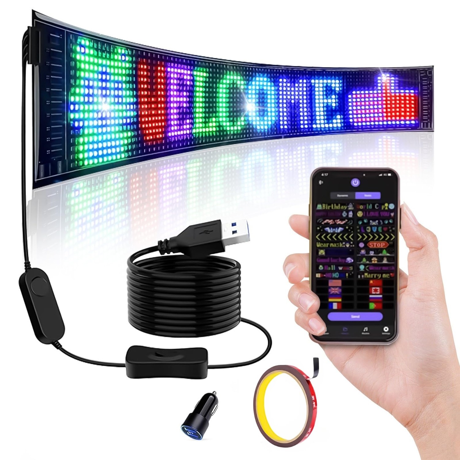SUBORAWOS LED Lightning Bulletin Board, Flexible Folding Car Sign, LED ...