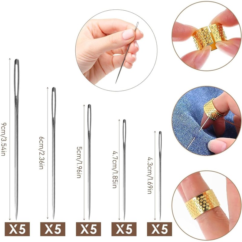 37Pcs Sewing Tool Set, Steel Sewing Needle Kit, Threader and