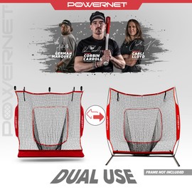 PowerNet Corbin Carroll Hanging Dual Practice Net (Net Only), Baseball Softball Training Aid,Hang on Garage or Connect to 7x7 PowerNet Frame, Perfect Backstop Screen for Hitting and Pitching