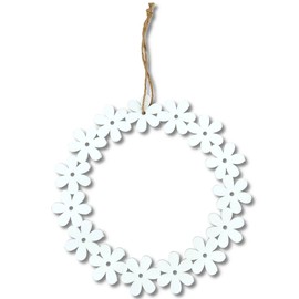 DARO DEKO Wooden Flower Wreath White Diameter 35 cm with Cord Wooden Wreath Decorative Hanger Door Wreath