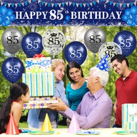 Blue 85th Birthday Decorations for Men Navy Blue Silver Happy 85th Birthday Yard Banner and Blue 85th Birthday Balloons for Indoor Outdoor Men Women 85th Birthday Party Supplies