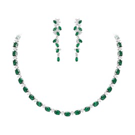 EVER FAITH Cubic Zirconia Jewellery Set Elegant Oval Shaped Birthstone Wedding Party Necklace Dangle Earrings Gift for Women Mother, Cubic Zirconia, Cubic Zirconia