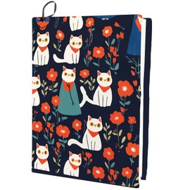 CRASPIRE Cat Stretchable Book Cover Red Flower Washable Reusable Large Nylon Book Protector Elastic Notebook Wraps Suitable for 9 x 11in Hardcover Books Classroom Students