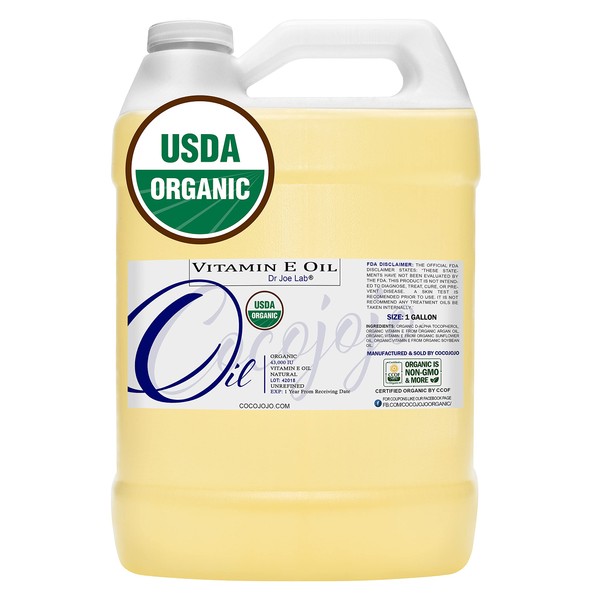 Dr Joe Lab Organic Vitamin E Oil - USDA Certified 100% Natural, 43,000 IU, Non-GMO, Vegan, Cruelty-Free - For Face, Skin, Hair, Body, Nails, Cuticles, and Locs -128 oz