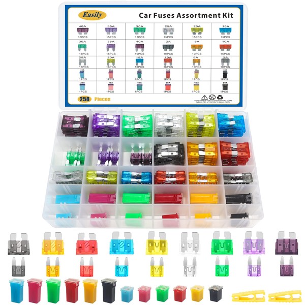 258 PCS Car Fuse Assortment Kit 2A 5A 10A 15A