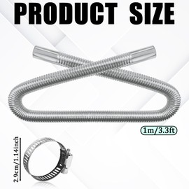 QKYS Stainless Steel Diesel Heater Exhaust Pipe, 100CM/39.3" Flexible Exhaust Tubing with 2 Hose Clamps, Inner Diameter 1 Inch, Silver, for Diesel Air Heater