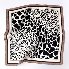 Aufeel Women's 100% Pure Mulberry Silk Small Square Scarf - Neckerchief Women - Silk Headscarf - 21" x 21" (Grey Leopard)