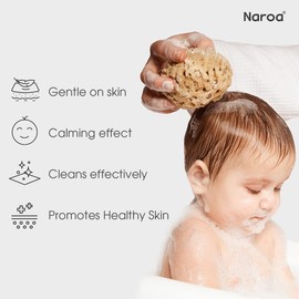 Naroa Natural Baby Sponge | Soft Sea Wool Unbleached Bath Sponge for Newborn | Baby Shower Essentials Pregnancy Gifts Boy Girl 2 Pack