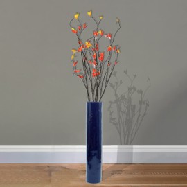 30-Inch-Tall Decorative Contemporary Bamboo Display Floor Vase - Cylinder Shape - Stylish Home Decor Accent - Modern Tall Vase for Living Room, Entryway, or Dining Room Decor, Blue