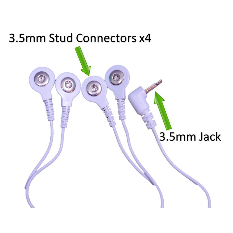 Pair of Tens Electrode Lead Wires 3.5mm with 4 Stud/Snap