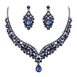 EVER FAITH Austrian Crystal Royal Luxury V-Shaped Teardrop Necklace Earrings Set Gold Tone, Crystal