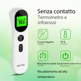 BESTEK Termometro Febbre Infrarossi Senza Contatto per Bambini e Adulti Bambini,Termometro Neonato Frontale Digitale con Lettura Immediata 1s,Richiamo della Memoria,LCD Display